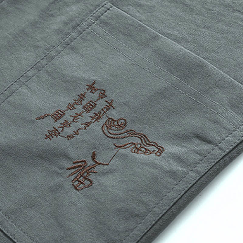 Buddha Stones Dragon Fu Character Tang Suit Traditional Short Sleeve Shirt Wide Leg Pants Clothing Men's Set - image 10