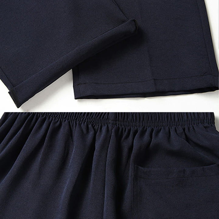 Buddha Stones Fu Character Chinese Knotting Embroidery Tang Suit Traditional Short Sleeve Top Pants Clothing Men's Set - image 14