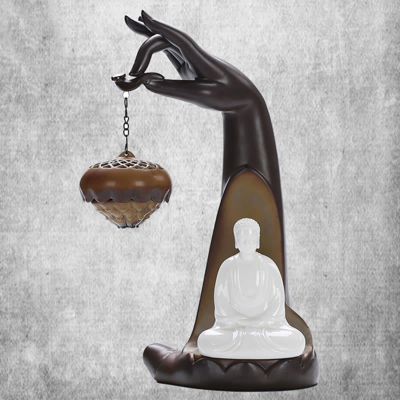 Buddha Stones Led Buddha Hand Backflow Smoke Fountain Healing Ceramic Stick Incense Burner Decoration - image 10