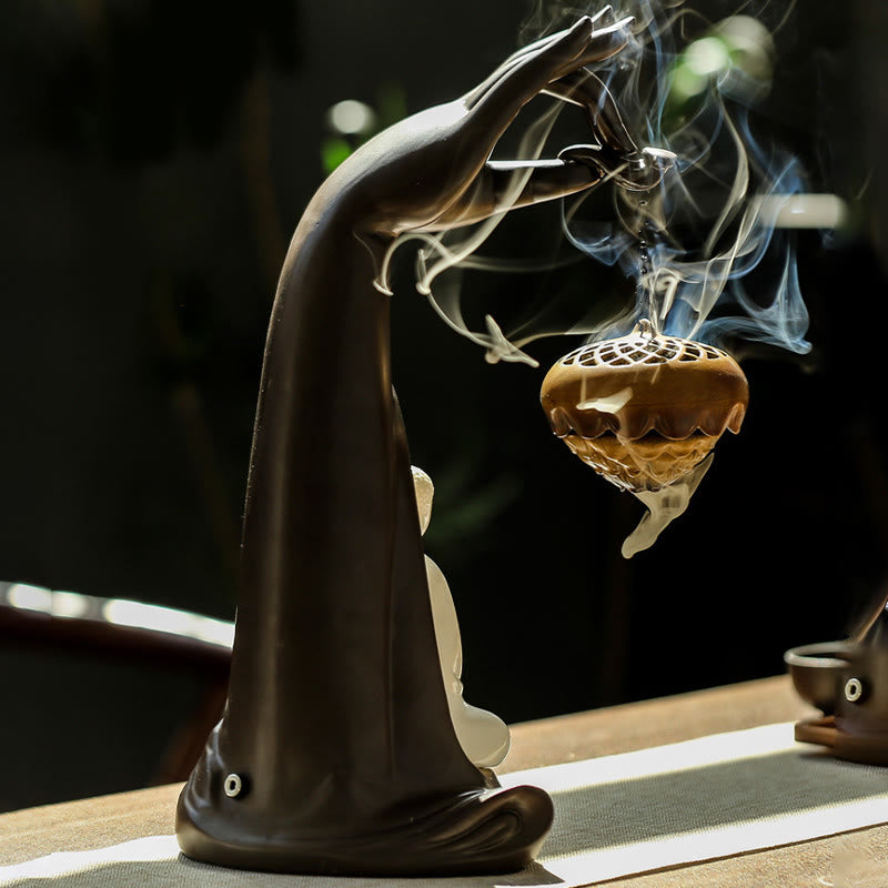 Buddha Stones Led Buddha Hand Backflow Smoke Fountain Healing Ceramic Stick Incense Burner Decoration - image 9