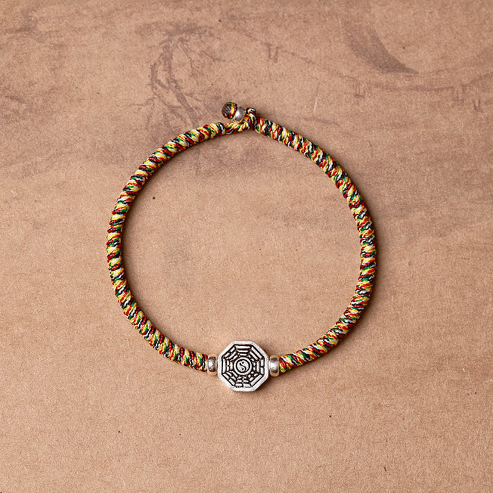 Buddha Stones 925 Sterling Silver Yin Yang Bagua Symbol Cinnabar String Concentration Bracelet - Colorful Rope - 23cm - image 13