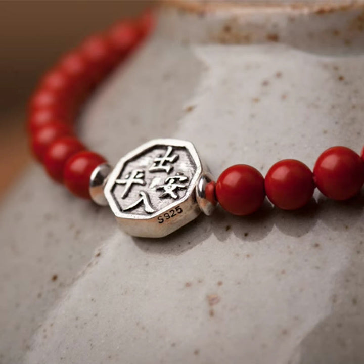 Buddha Stones 925 Sterling Silver Yin Yang Bagua Symbol Cinnabar String Concentration Bracelet