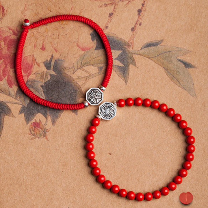 Buddha Stones 925 Sterling Silver Yin Yang Bagua Symbol Cinnabar String Concentration Bracelet - image 5