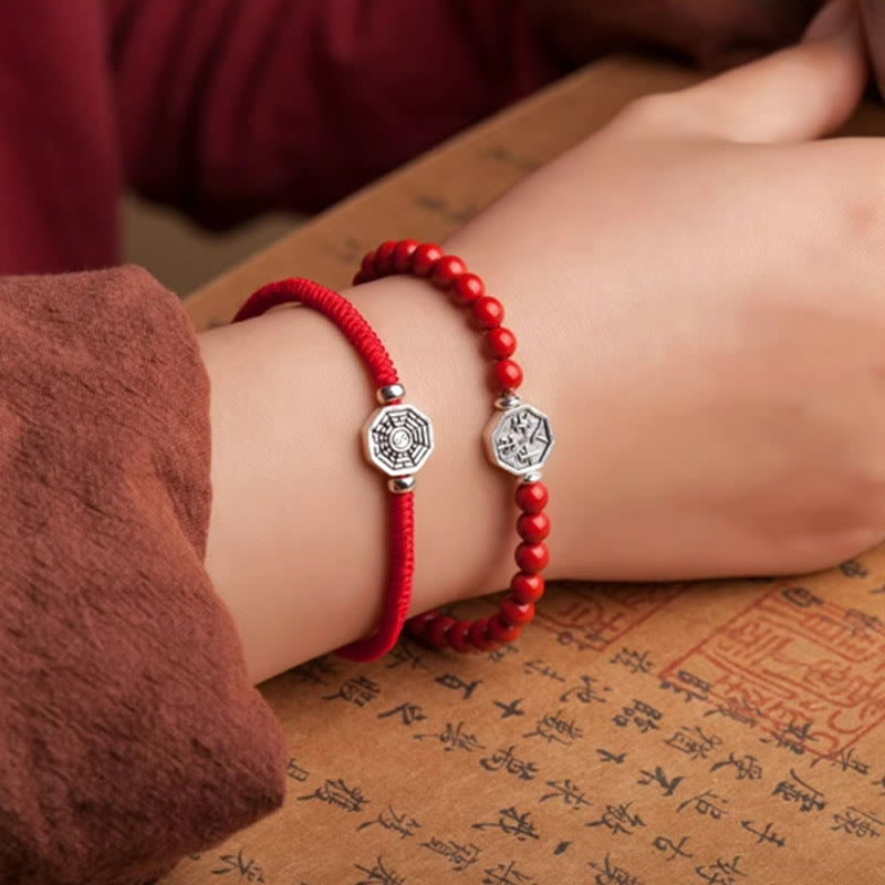 Buddha Stones 925 Sterling Silver Yin Yang Bagua Symbol Cinnabar String Concentration Bracelet - image 7