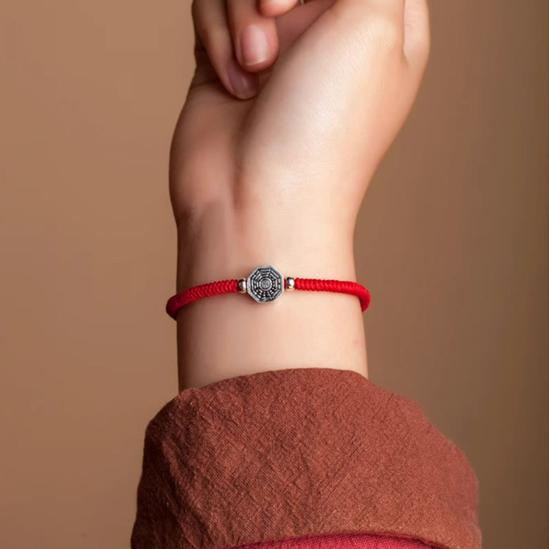 Buddha Stones 925 Sterling Silver Yin Yang Bagua Symbol Cinnabar String Concentration Bracelet - image 3