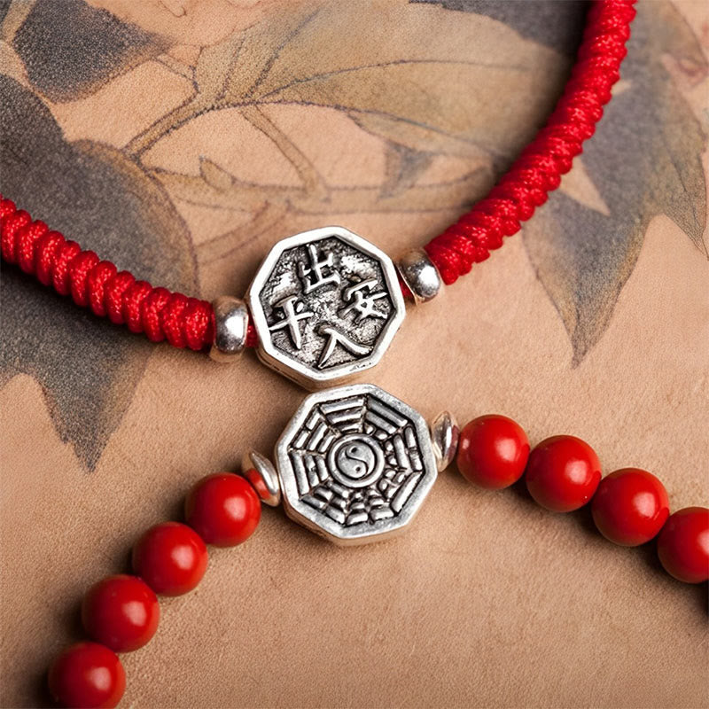 Buddha Stones 925 Sterling Silver Yin Yang Bagua Symbol Cinnabar String Concentration Bracelet - image 4