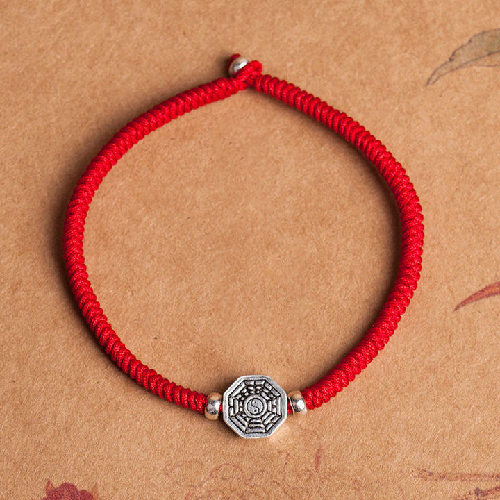 Buddha Stones 925 Sterling Silver Yin Yang Bagua Symbol Cinnabar String Concentration Bracelet