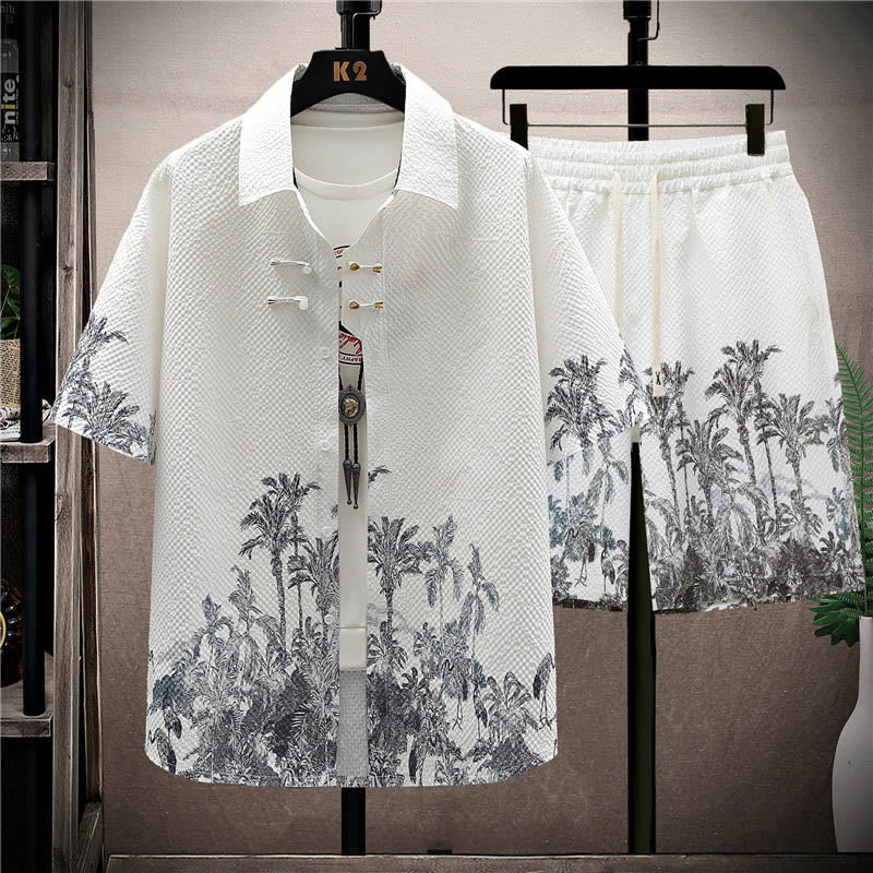 Buddha Stones Landscape Coconut Trees Magpie Pattern Short Sleeve Shorts Men's Set - Coconut Trees(Shirt&Shorts) - US/UK/AU44，EU54 (4XL) - image 5