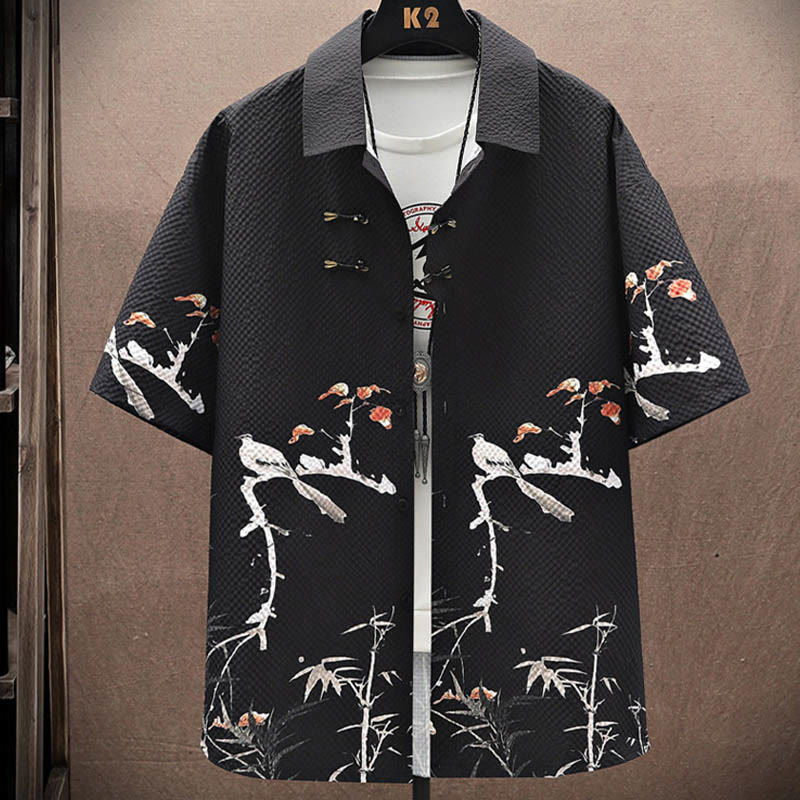 Buddha Stones Landscape Coconut Trees Magpie Pattern Short Sleeve Shorts Men's Set