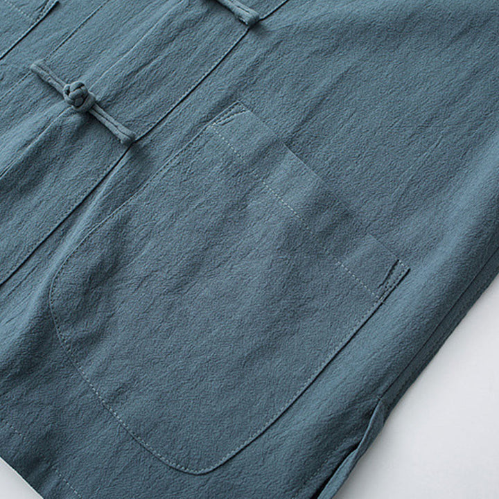Buddha Stones Frog-Button Chinese Tang Suit Half Sleeve Shirt Cotton Men Clothing With Pockets - image 7