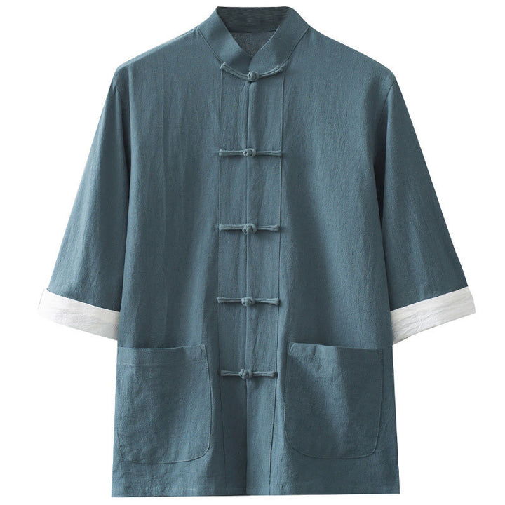 Buddha Stones Frog-Button Chinese Tang Suit Half Sleeve Shirt Cotton Men Clothing With Pockets - image 10