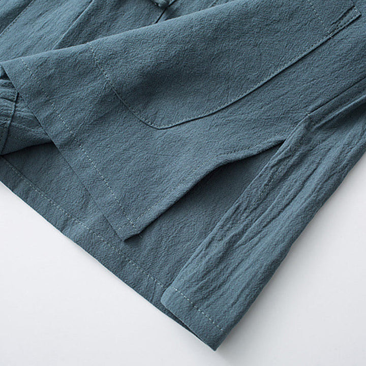 Buddha Stones Frog-Button Chinese Tang Suit Half Sleeve Shirt Cotton Men Clothing With Pockets - image 8