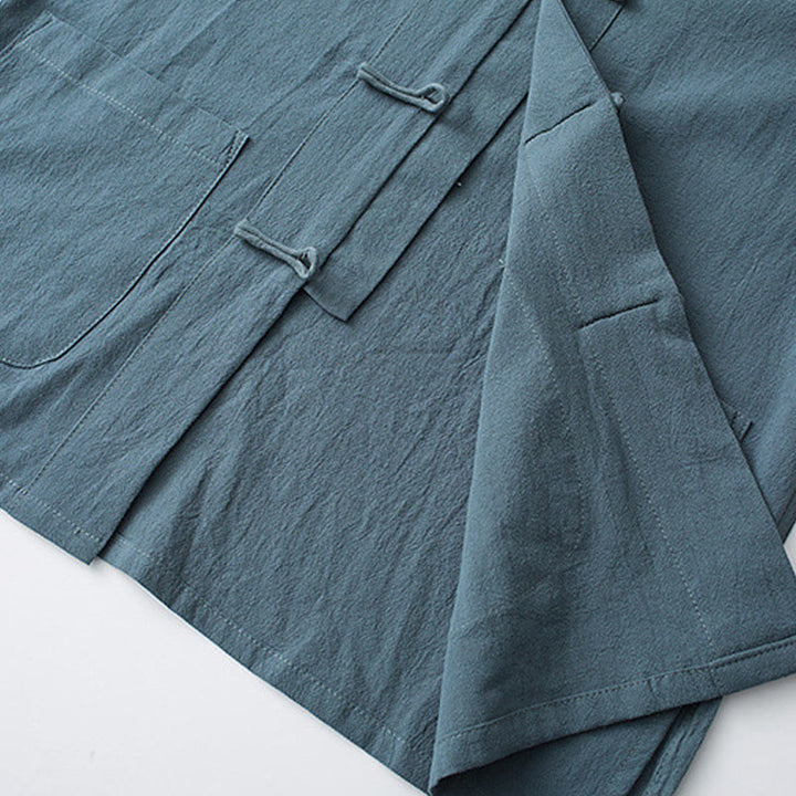 Buddha Stones Frog-Button Chinese Tang Suit Half Sleeve Shirt Cotton Men Clothing With Pockets - image 6