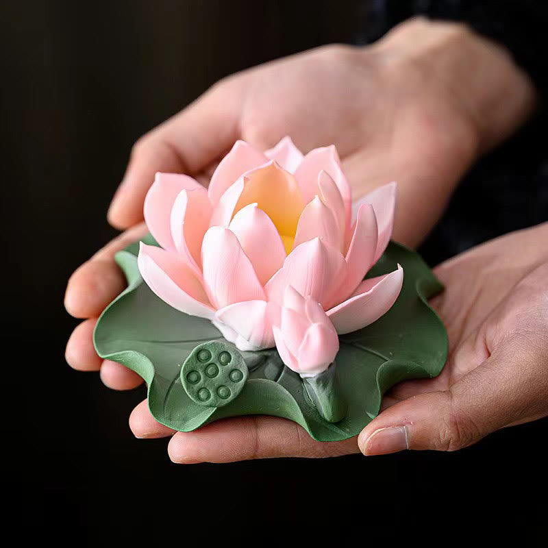 Buddha Stones Lotus Flower Leaf Pod Spiritual Healing Ceramic Stick Incense Burner Decoration