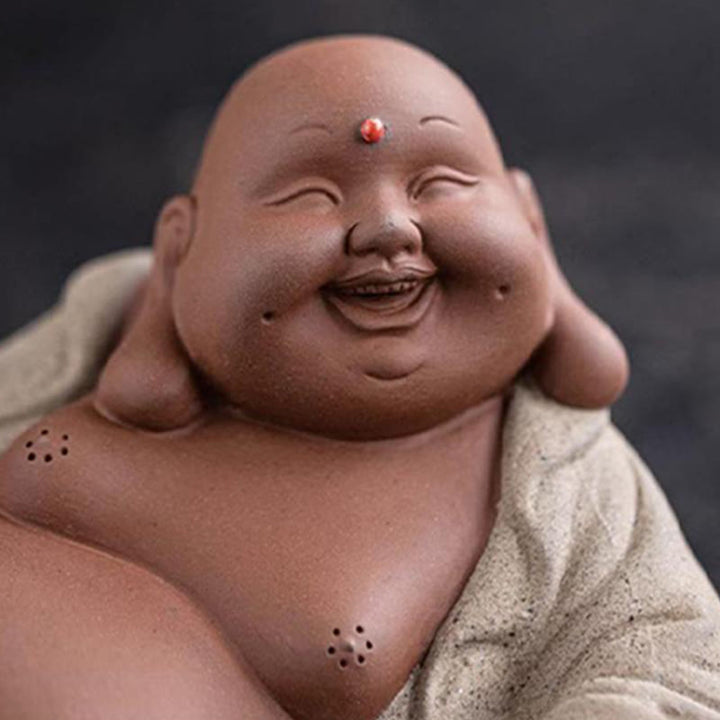 Buddha Stones Laughing Buddha Ingots Attract Wealth Purple Clay Maitreya Statue Decoration