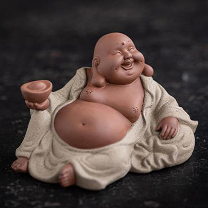 Buddha Stones Laughing Buddha Ingots Attract Wealth Purple Clay Maitreya Statue Decoration - image 13