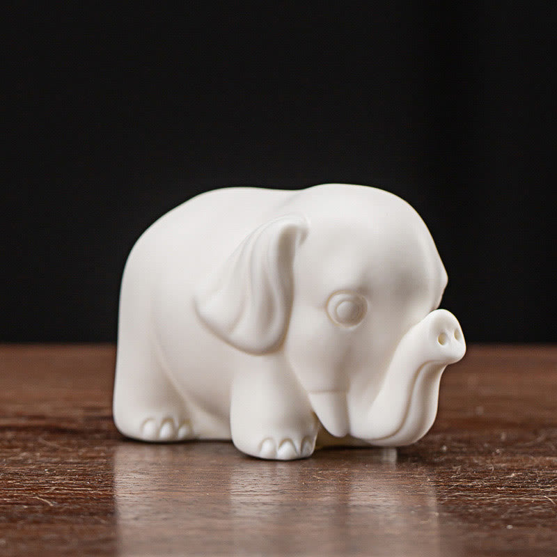 Buddha Stones Small Elephant Statue White Porcelain Ceramic Strength Home Desk Decoration - image 1