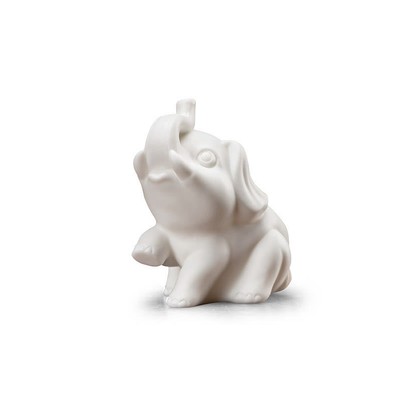 Buddha Stones Small Elephant Statue White Porcelain Ceramic Strength Home Desk Decoration