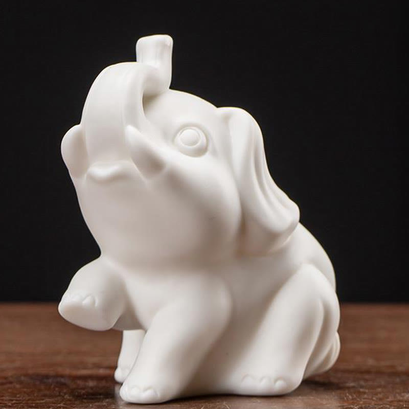 Buddha Stones Small Elephant Statue White Porcelain Ceramic Strength Home Desk Decoration - image 8