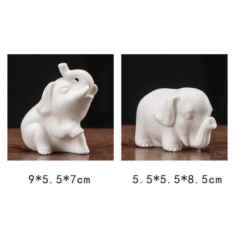 Buddha Stones Small Elephant Statue White Porcelain Ceramic Strength Home Desk Decoration