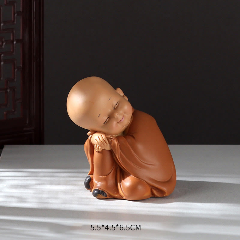 Buddha Stones Small Mini Meditation Praying Monk Serenity Resin Home Decoration - Taking A Nap Monk 5.5*4.5*6.5cm - image 4