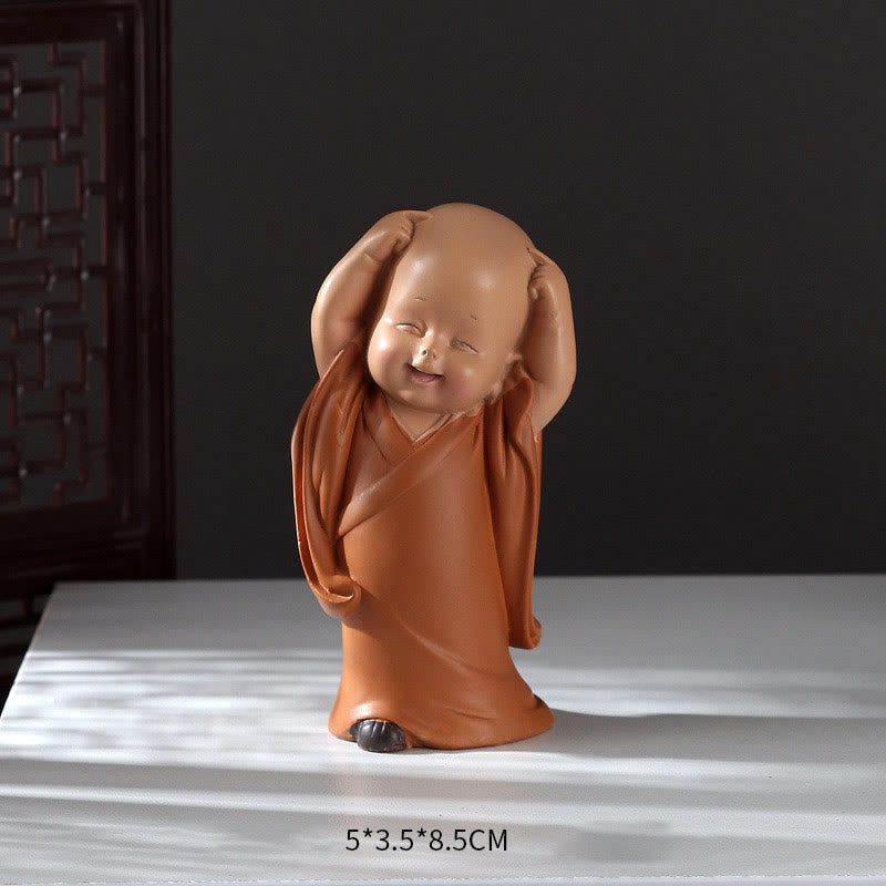 Buddha Stones Small Mini Meditation Praying Monk Serenity Resin Home Decoration - Scratching Head Monk 5.5*3.5*8.5cm - image 14