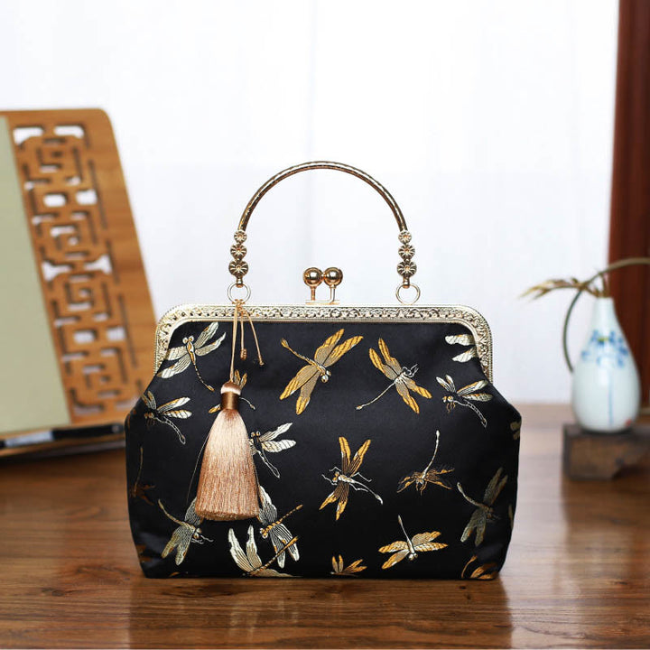 Buddha Stones Vintage Flower Butterfly Crane Sea Waves Metal Chain Crossbody Bag Shoulder Bag Handbag