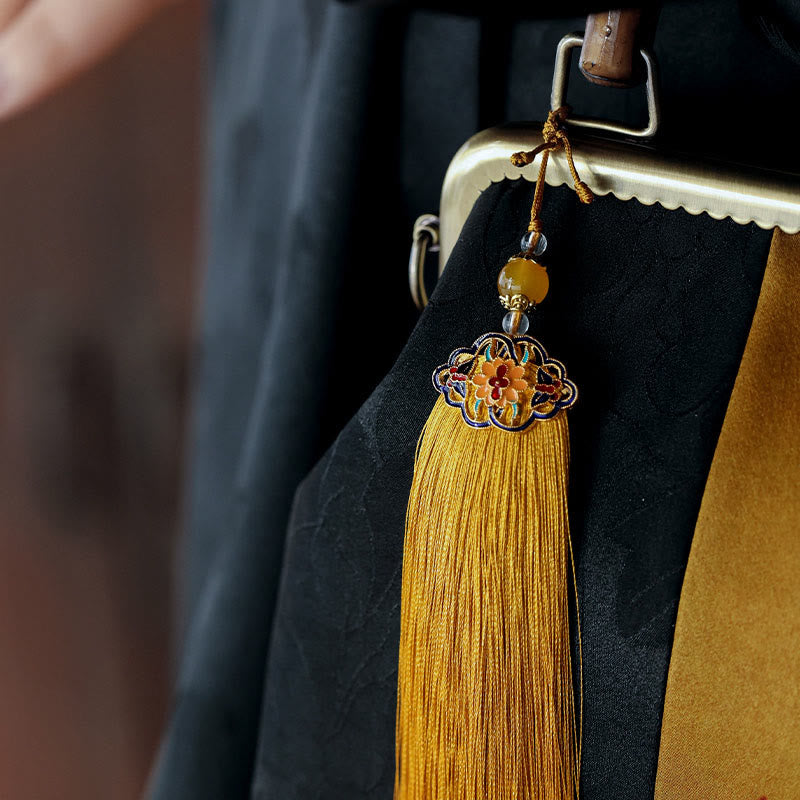 Buddha Stones Leaves Bird Branches Persimmon Flowers Bamboo Handles Handbag