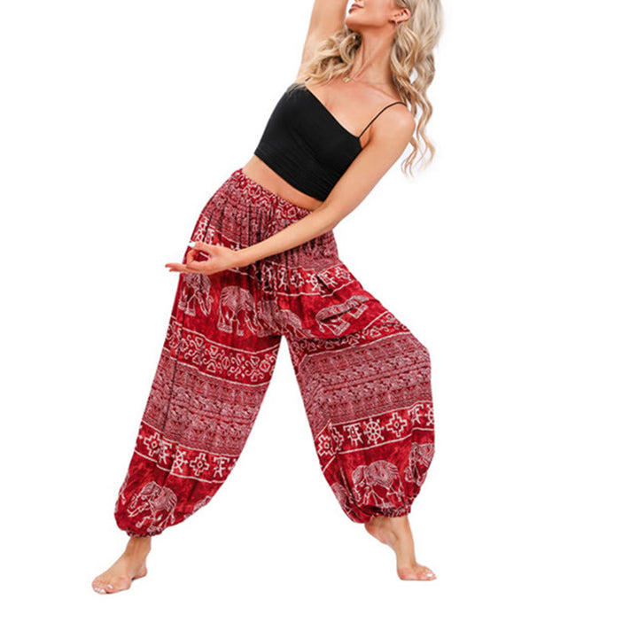 Buddha Stones Elephant Geometry Pattern Casual Loose Harem Trousers Women's Yoga Pants