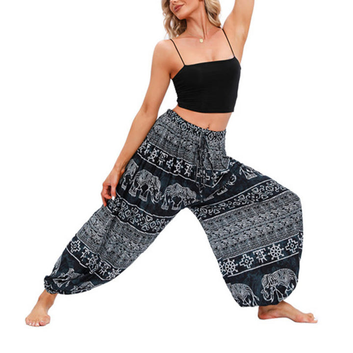 Buddha Stones Elephant Geometry Pattern Casual Loose Harem Trousers Women's Yoga Pants