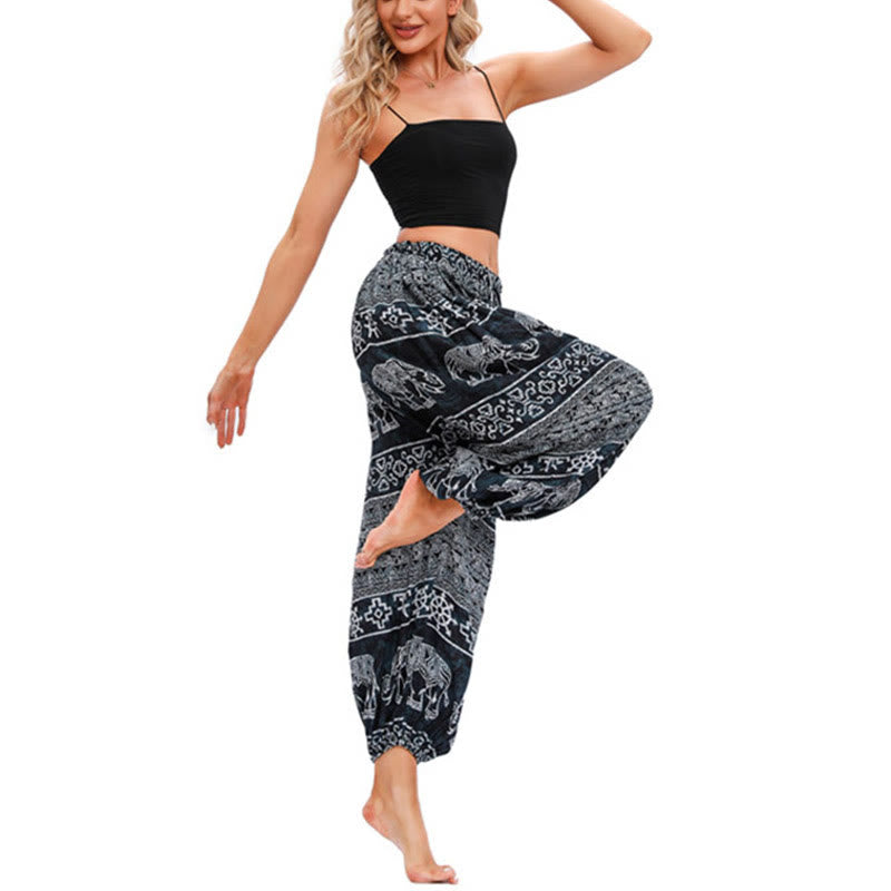 Buddha Stones Elephant Geometry Pattern Casual Loose Harem Trousers Women's Yoga Pants