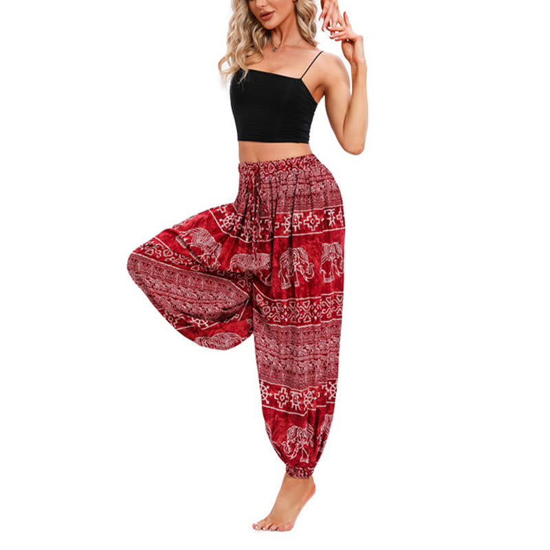 Buddha Stones Elephant Geometry Pattern Casual Loose Harem Trousers Women's Yoga Pants