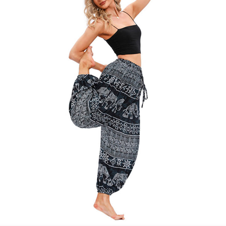 Buddha Stones Elephant Geometry Pattern Casual Loose Harem Trousers Women's Yoga Pants