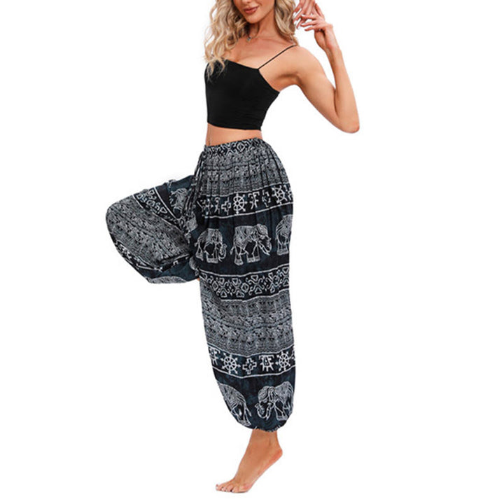 Buddha Stones Elephant Geometry Pattern Casual Loose Harem Trousers Women's Yoga Pants