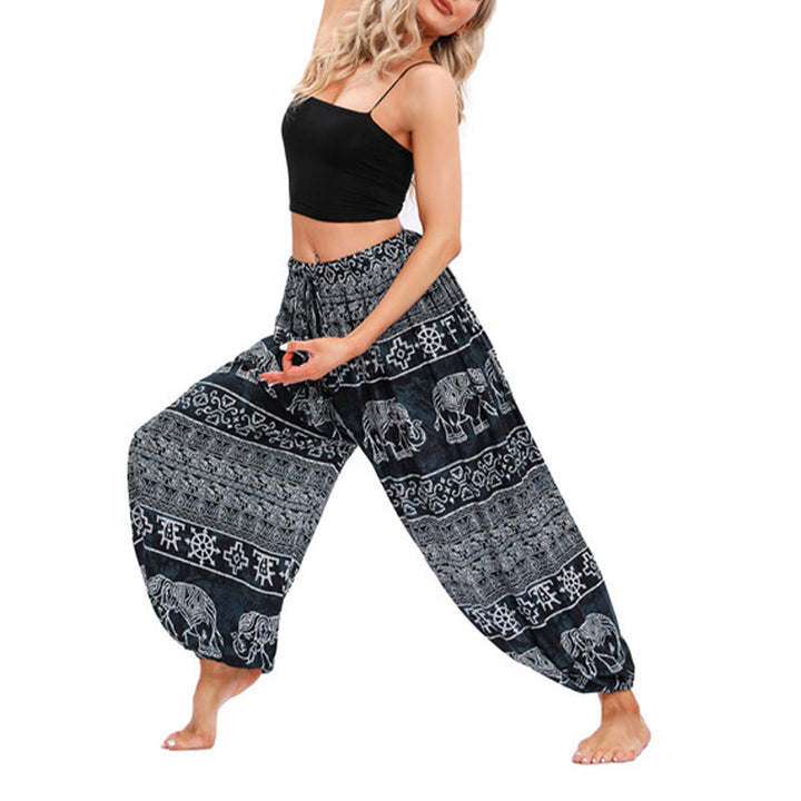 Buddha Stones Elephant Geometry Pattern Casual Loose Harem Trousers Women's Yoga Pants