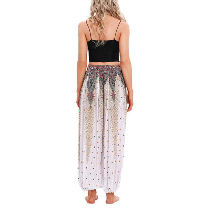 Buddha Stones Peacock Feather Pattern Loose Harem Trousers Women's Yoga Pants