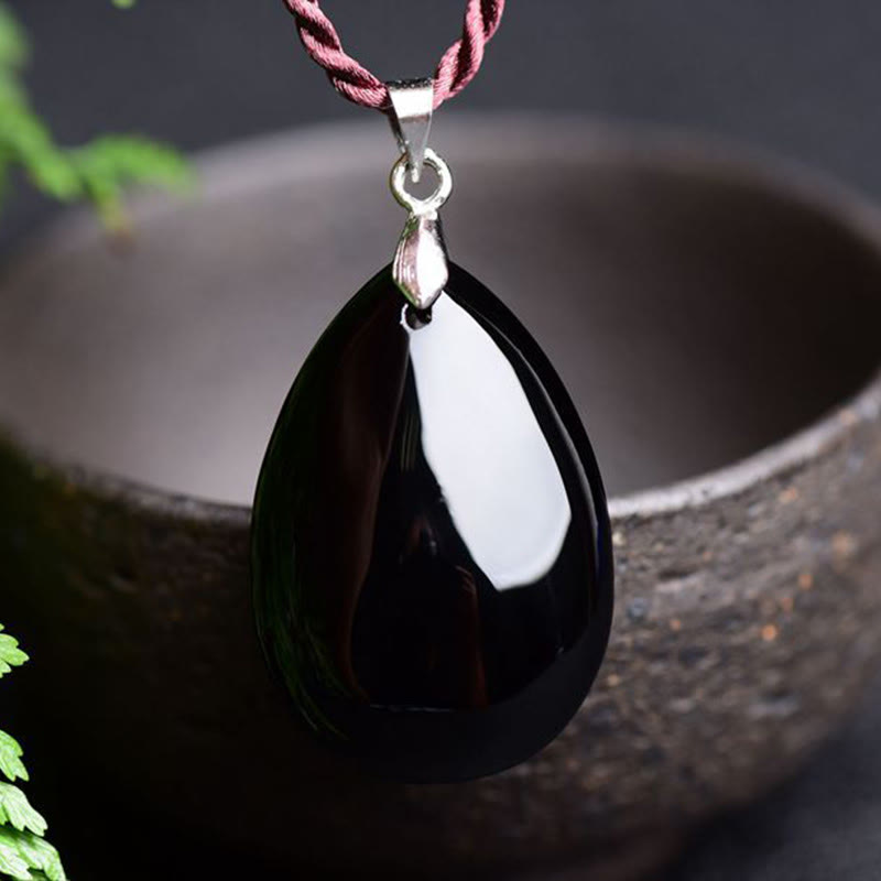 Buddha Stones Gold Sheen Obsidian Black Obsidian Rainbow Obsidian Wealth Water Drop Necklace Pendant