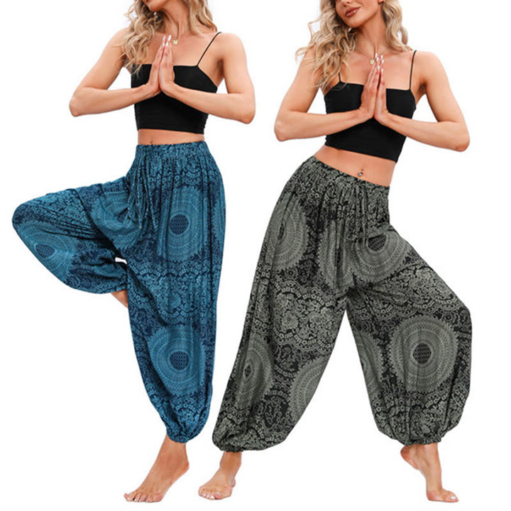 Buddha Stones Casual Loose Round Rose Pattern Harem Trousers Women's Yoga Pants