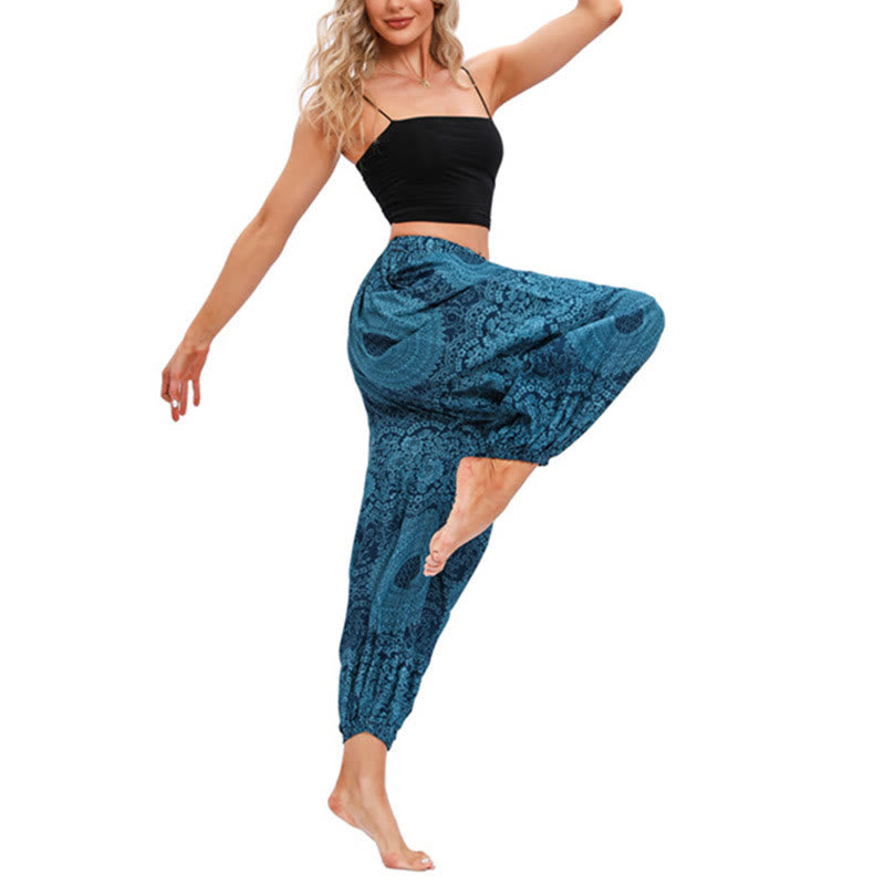 Buddha Stones Casual Loose Round Rose Pattern Harem Trousers Women's Yoga Pants