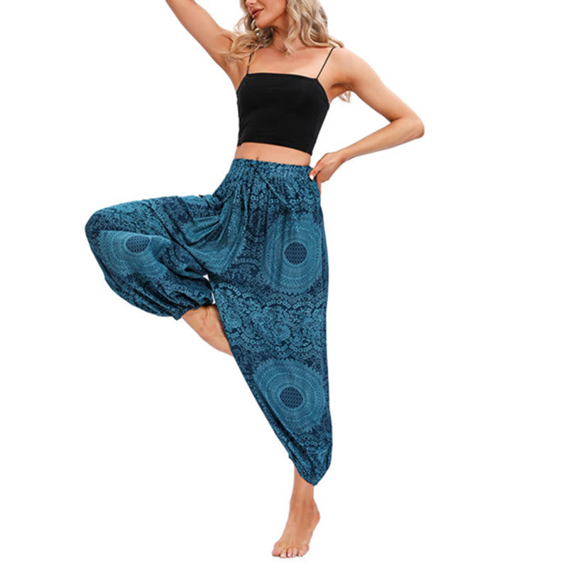 Buddha Stones Casual Loose Round Rose Pattern Harem Trousers Women's Yoga Pants