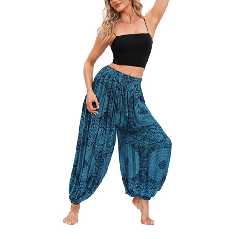 Buddha Stones Casual Loose Round Rose Pattern Harem Trousers Women's Yoga Pants