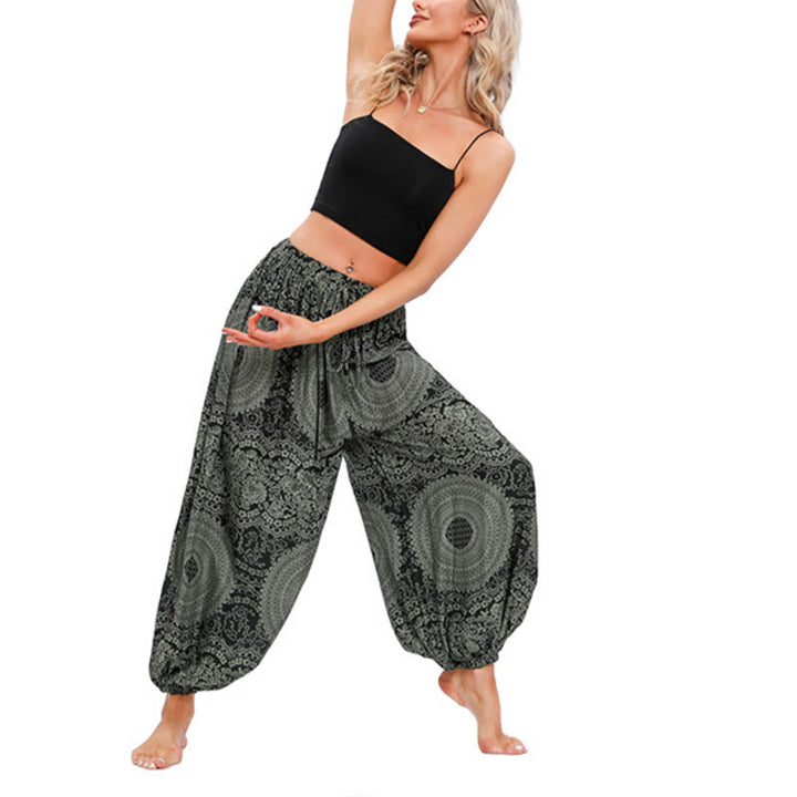 Buddha Stones Casual Loose Round Rose Pattern Harem Trousers Women's Yoga Pants