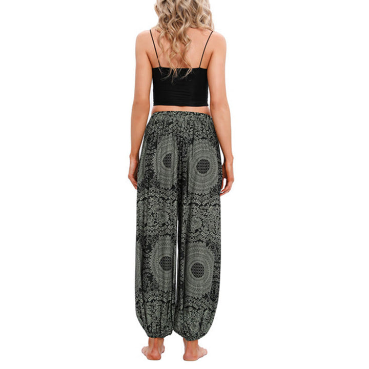 Buddha Stones Casual Loose Round Rose Pattern Harem Trousers Women's Yoga Pants