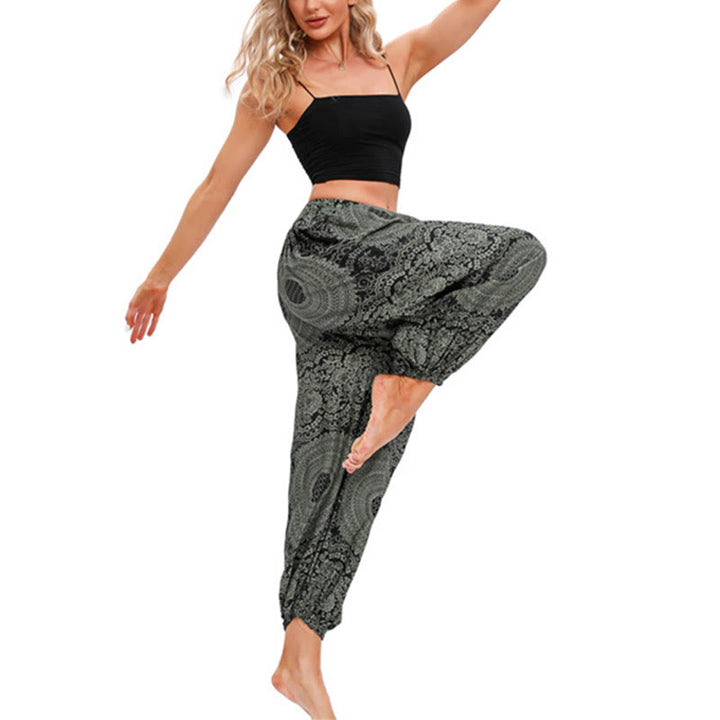 Buddha Stones Casual Loose Round Rose Pattern Harem Trousers Women's Yoga Pants