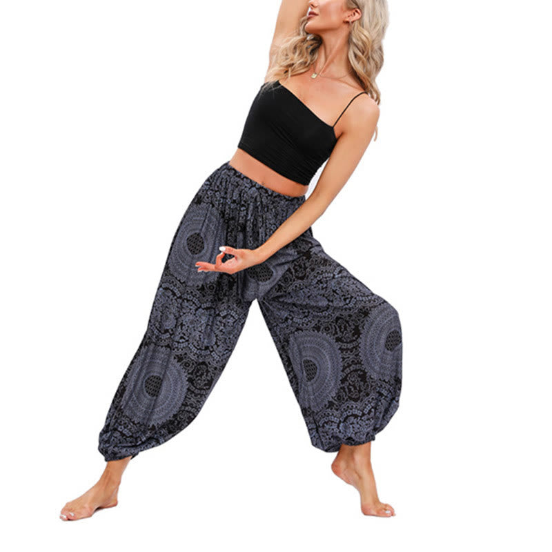 Buddha Stones Casual Loose Round Rose Pattern Harem Trousers Women's Yoga Pants