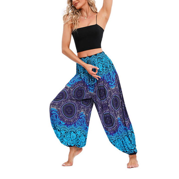 Buddha Stones Casual Loose Compass Pattern Harem Trousers Women's Yoga Pants