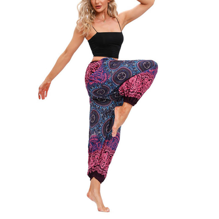 Buddha Stones Casual Loose Compass Pattern Harem Trousers Women's Yoga Pants