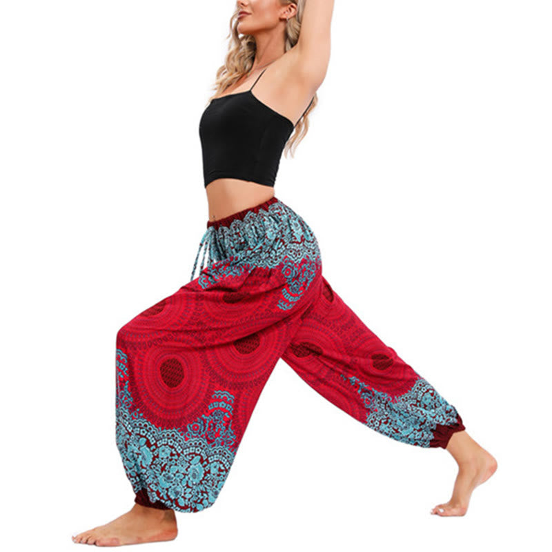 Buddha Stones Loose Circle-shaped Flowers Pattern Harem Trousers Women's Yoga Pants