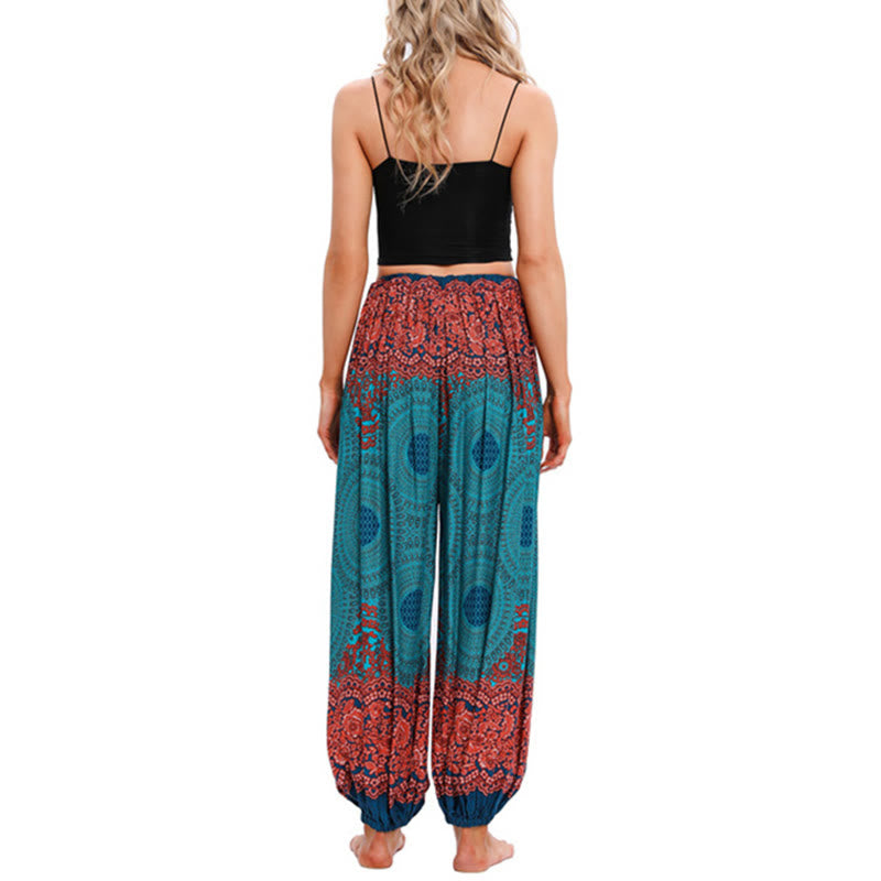 Buddha Stones Loose Circle-shaped Flowers Pattern Harem Trousers Women's Yoga Pants