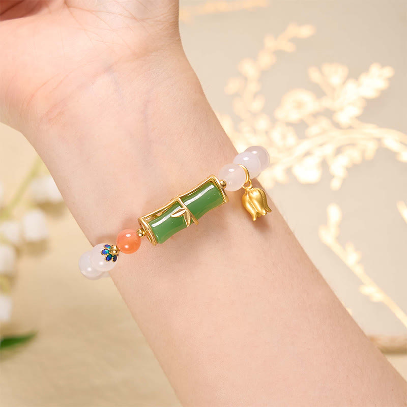 Buddha Stones Natural White Agate Jadeite Bamboo Beads Positivity Bracelet